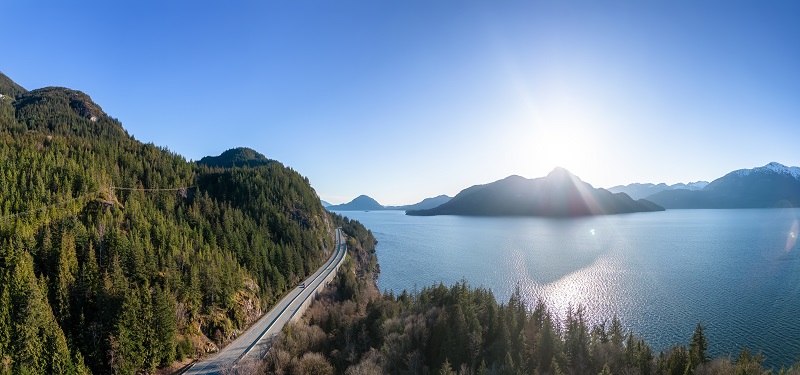 Vancouver Airport to Vancouver Cruise Ship Transfers aerial,view,of,sea,to,sky,highway,in,howe,sound.